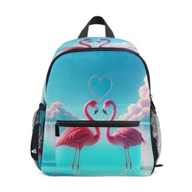 Imagem de GAIGEO Love Birds Teal Pink Flamingo Toddler School Backpack with Whistle, 2 Bottle Pockets, Lightweight, Backpacks for Preschool 10x4x12 In, for Ages 3-8