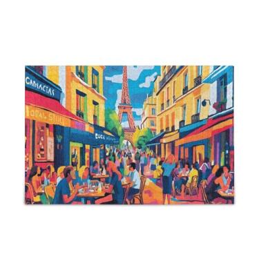 Imagem de 1000 peças de quebra-cabeças vibrantes de cena de rua de madeira e papel combinados para adultos