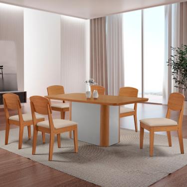 Imagem de Mesa de Jantar Isadora 180cm Tampo MDF Laminado com 6 Cadeiras Copper - Veludo Creme/Naturale/Off White
