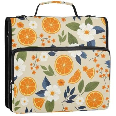 Imagem de Organizador de fichário com zíper em fatias cítricas laranja, 3 anéis, 3 anéis, fichários com alça, bolsa de ensino médio, portfólio e estojo para pasta de anéis, 34,5 x 31,5 x 9 cm