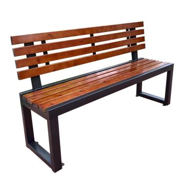 Imagem de Banco de jardim ao ar livre, banco de madeira para pátio, banco de parque, assento ao ar livre, cadeira de varanda de pátio, banco de costas nuas, design de ripas com encosto, para ambientes externos