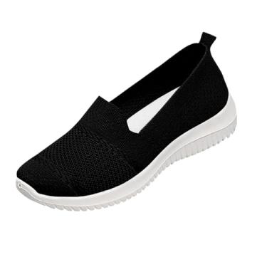 Imagem de Sapatos femininos de lona plus size elegantes e versáteis sapatos leves e confortáveis estilo primavera/verão moderno sola macia confortável sapatos de salto plataforma, Preto, 6.5