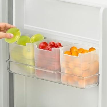 Imagem de 3 caixas organizadoras de geladeira transparentes com alça, recipientes empilháveis de armazenamento de geladeira para despensa de cozinha, freezer, organizador multiuso para bebidas, lanches, frutas