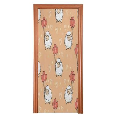 Imagem de ATTX Capa de porta de frente de ovelha de desenho animado dos namorados - decoração de férias de tecido elástico lavável para festas, casa, decoração de porta da frente, 910 x 98 polegadas (910)