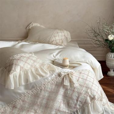 Imagem de Conjunto de cama estilo princesa com babados e laços, macio, sedoso e com toque fresco, incluindo capa de edredom, lençol de baixo e lençol de baixo com elástico, cor 2, 1,8 MBed