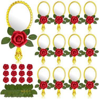 Imagem de Gosodeny Conjunto de 12 espelhos de mão vintage com alça, mini espelho compacto rosa para festa de quinze anos, presente para lembrancinhas de festa de princesa, presentes de aniversário, festas de