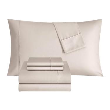 Imagem de Thomasville Jogo de lençol 1500 fios de cetim rico em algodão premium com 6 peças, 4 fronhas, 1 lençol com elástico, 1 lençol de cima, serve para colchões de até 45,7 cm de profundidade, tamanho casal