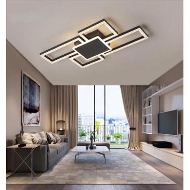Imagem de Luminária de teto moderna quadrada em acrílico, com intensidade regulável, ideal para sala de estar, quarto, escritório e sala de estar. Possui 80 cm de comprimento e é compatível com ilumin
