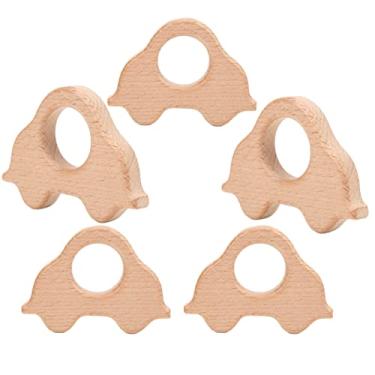 Imagem de Alomejor Brinquedos de Mordedor de bebê, 5 Peças de Anéis de Dentição de Madeira para Bebês, Suporta Coordenação Olho-mão (Tipo 3)