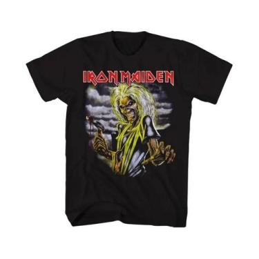 Imagem de Camiseta Masculina Escura Solta Com Estampa Gráfica Iron Maiden Rock V
