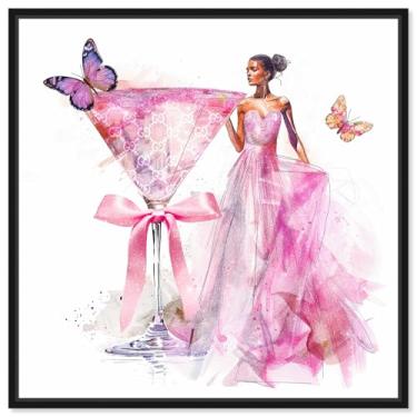 Imagem de Art Remedy Ilustração de moda em tela Butterfly Martini Gal, moldura preta, 40,6 cm x 40,6 cm