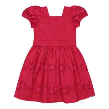 Imagem de Vestido Infantil Menina Tricoline Renda Paraiso Verão 15590, Vermelho,