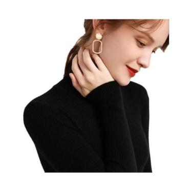 Imagem de Suéter Feminino De Tricô Macio Com Gola Alta, Ajuste Slim, Cor Sólida,