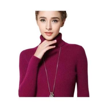 Imagem de Suéter De Inverno Feminino Térmico Com Gola Alta Listrada, Tricotado, 