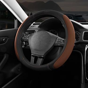 Imagem de Skechers Capa de volante, capa de volante de carro de espuma de memória, design confortável antiderrapante de 37-38 cm, acessório universal para diversos carros, caminhões, SUV (preto e marrom)