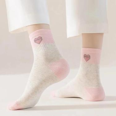 Imagem de Um par de meias, meias femininas de cano médio, primavera, verão, outono, inverno, algodão para todas as estações, respirável de cano médio, esportes e lazer