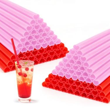 Imagem de 120 canudos de coração rosa e vermelho embrulhados individualmente canudo de plástico descartável em forma de coração canudos de coquetel para chá de bebê dia dos namorados suprimentos de festa de