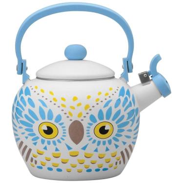 Imagem de Chaleira de Chá 2.1 Litros em Esmalte com Apito, UP Coruja, Branca e Azul