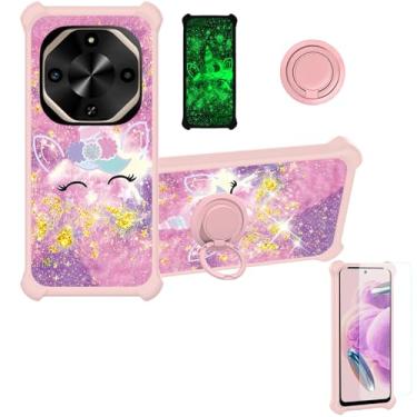 Imagem de jioeuinly Capa compatível com BLU G75 [com protetor de tela de vidro temperado][PC rígido + silicone macio][suporte para anel] [glitter dourado + luminoso] JSF-DJS