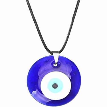 Imagem de Conjunto de colar com pingente de olho turco de vidro azul da sorte corda de couro mão Hamsa para mulheres homens proteção Ojo oração religiosa amuleto jóias, Vidro, Vidro