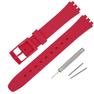 Imagem de Rihahisy Pulseira de relógio de borracha de silicone de 12 mm de substituição para Swatch (rosa escuro)