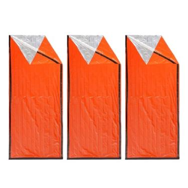 Imagem de Jectse Saco de Dormir de Emergência, Saco de Dormir de Sobrevivência Leve à Prova de Chuva Térmica à Prova de para Camping Caminhadas Ao Ar Livre, Com de Armazenamento de Apito (3PCS)