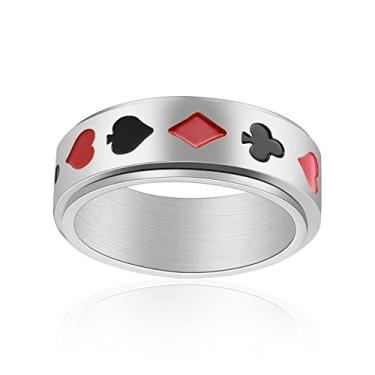 Imagem de Fuqimanman2020 Anel giratório de pôquer de aço inoxidável para alívio de estresse, ansiedade, hip hop, punk, declaração, casamento, compromisso, noivado, joias, Esmalte, aço inoxidável
