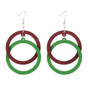 Imagem de Brincos Boho para mulheres, brincos de madeira, brincos de círculo duplo, vintage, brincos geométricos, joias presentes para meninas, Adjustable, Latão, Sem pedra preciosa