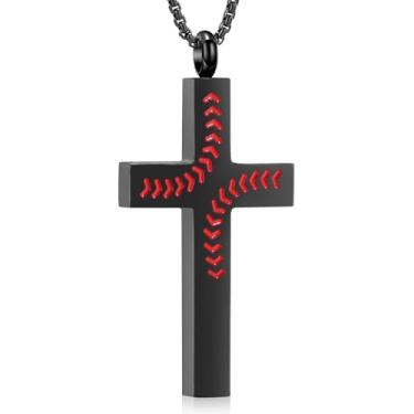 Imagem de Oinsi Colar de urna com cruz de beisebol para meninos e homens, joias de cremação cruzada para cinzas de um ente querido, aço inoxidável, lembrança, material de beisebol, acessórios, joias, presentes