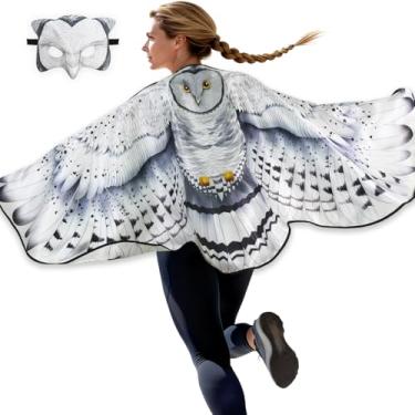 Imagem de iROLEWIN Fantasia dupla face com asas de pássaro de coruja para adultos, máscara de pássaro em 3D, como fantasia de animal, pena para presentes de festa na selva do Cabo do Rio