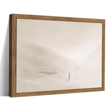 Imagem de Arte de parede cristã emoldurada, impressão artística com imagem de Jesus deixa as ovelhas 99, pintura de pastor religioso vintage, decoração de parede em tela bíblica moderna para igreja, sala de