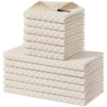 Imagem de Homaxy Conjunto de toalhas de cozinha e panos de prato 100% algodão, 30 x 30 x 63 cm, conjunto de 12 panos de prato felpudos a granel, toalha de mão super macia e absorvente com laço para pendurar