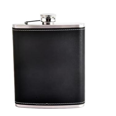 Imagem de Cantil de bolso de aço inoxidável capa de couro preto discreto (226.8 g-240ml)