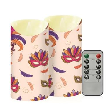Imagem de Wassud Pacote com 2 velas retrô sem chama de carnaval com controle remoto, velas realistas cintilantes com temporizador, velas decorativas para Natal, casamento, festa, decoração de casa média