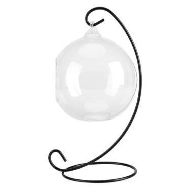 Imagem de Aoresac Vaso de Vidro Suspenso, Estrutura de Ferro Com Design Em Forma de Bola, Rega Fácil, Plantas Aéreas, Suculentas, Decoração Ornamental para Uso Interno e Externo, Com Pedras