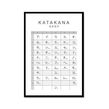 Imagem de Pôster do gráfico do alfabeto japonês Hiragana Katakana preto e branco pintura em tela educação aprender impressões escritório decoração sala de aula (SKU7,8x30,5 cm = (20 x 30 cm), moldura de metal