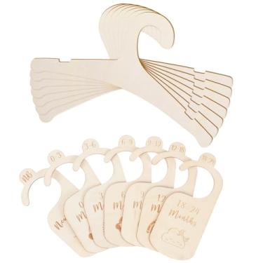 Imagem de Conjunto de cabides de madeira para bebês recém-nascidos, 7 peças, com 7 divisórias para armário de bebê, 23 cm, antiderrapantes, lindos cabides de roupas infantis para crianças, casacos, calças