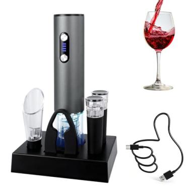 Imagem de HiPiCok Abridor de vinho elétrico, abridor de garrafa de vinho automático, conjunto de abridor de vinho recarregável USB-C com cortador de folha, despejador de arejador de vinho, 2 rolhas a vácuo e