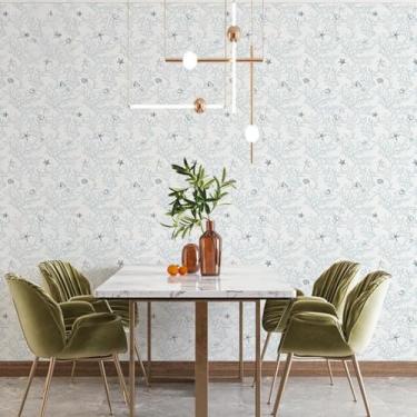Imagem de ESSMOKO Papel de parede com efeito vegetal retrô adesivo de renovação de armário decoração de quarto e sala de estar autoadesivo papel de parede impermeável Haiyun 44 * 500 cm