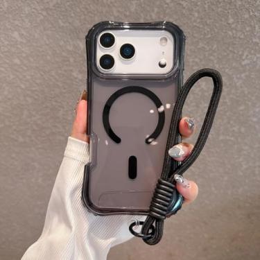 Imagem de SFDSUH Capa protetora magnética 3 em 1 transparente para iPhone 16 Pro Max, à prova de quedas (Preto transparente para iPhone 16 Pro Max)