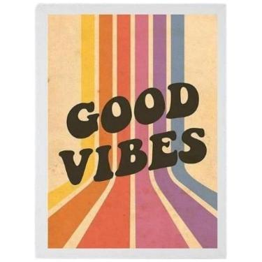 Imagem de Quadro Decorativo Good Vibes Retrô Moldura Branca 24X18Cm