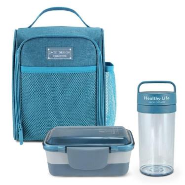 Imagem de Kit Bolsa Térmica, Pote Marmita 2 Andares 950ml E Garrafa 430ml Concept-analise Azul