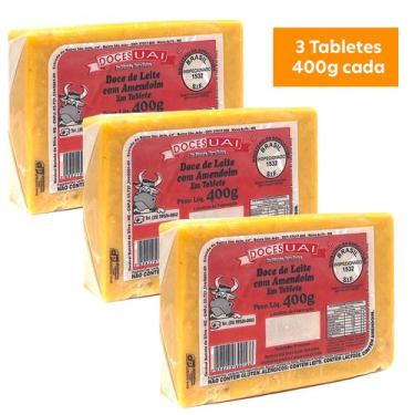 Imagem de Kit com 3 Doces de Leite c/ Amendoim Tablete Doces Uai 400g