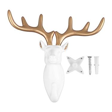 Imagem de Gancho de parede em forma de animal, gancho decorativo de resina para casaco, toalha, organizador de joias, decoração de casa, material ecológico durável (cabeça de veado dourada pintada)