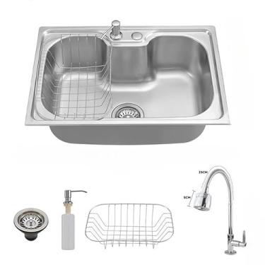 Imagem de Kit Cuba de Cozinha Gourmet Aço Inox 304 60x42cm e 50x40cm com Acessórios(50 * 40 * 21CM +B Torneira)
