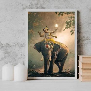 Imagem de Quadro Lord Ganesha Elefante 45X34Cm - Com Vidro Branca