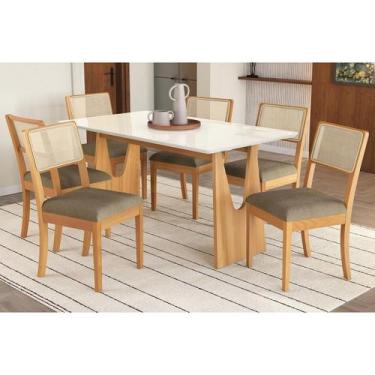 Imagem de Conjunto Mesa Mila Premium Madeira Maciça c/ Tampo Madeirado c/ Vidro 