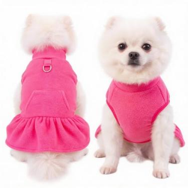 Imagem de Colete de lã para cachorro, casaco quente de inverno com anel D, pulôver para cachorrinho, jaqueta macia e elástica para outono fofo para clima frio, roupas para cães pequenos Yorkie (rosa, PP)