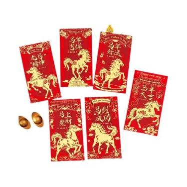 Imagem de Envelopes Vermelhos 6 Peças Para O Ano Novo Chinês, Bolsas De Dinheiro