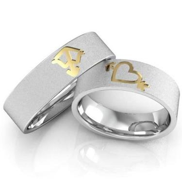 Imagem de Par de alianças namoro de prata cupido